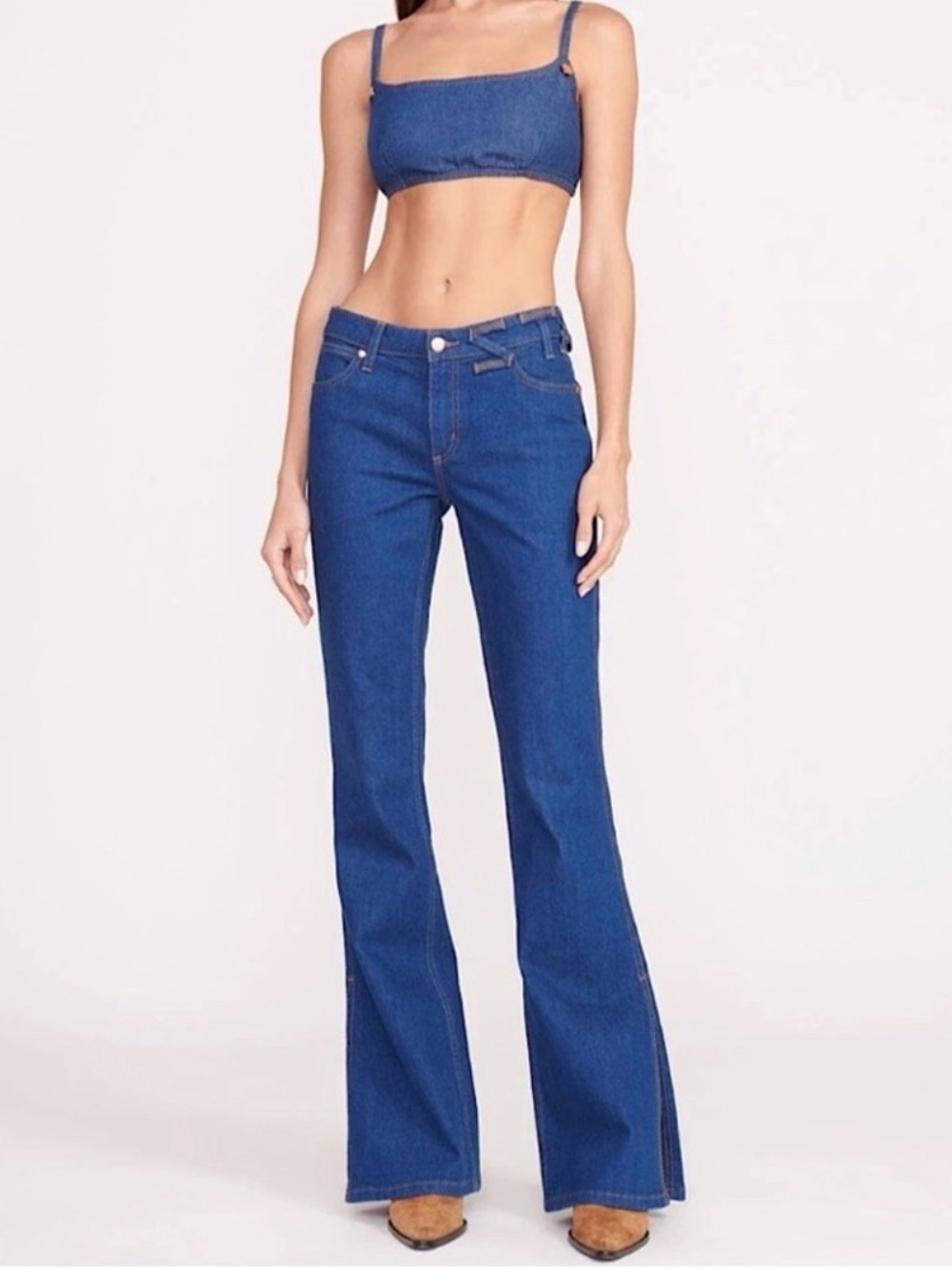 Wrangler + Staud Jeans The Bikini Jean Women’s Sz 33 X 34 Dark Blue Slits NWT